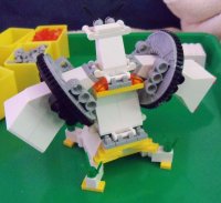 It's been so long since I got PaB parts, I nearly forgot my tradition of making a MOC from the parts. Rules are: only parts from the trip may be used; at least one of each part type MUST be used. As you can see, Technic turntables were a tricky add.